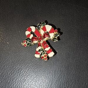 Festive Candy Cane Brooch - Red, White, and Gold